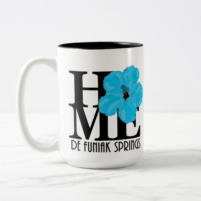 Caneca De Café Em Dois Tons HOME De FuniakSprings 15oz Blue Hibiscus (Esquerda)
