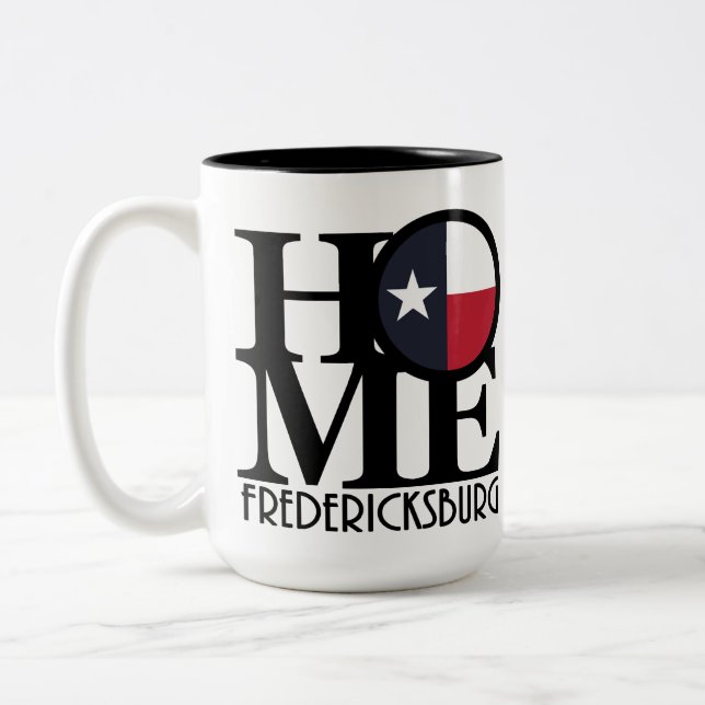Caneca De Café Em Dois Tons HOME Fredericsburg Texas 15oz (Esquerda)