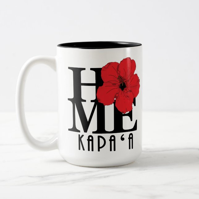 Caneca De Café Em Dois Tons HOME Kapa`a Hawaii Red Hibiscus 15oz (Esquerda)