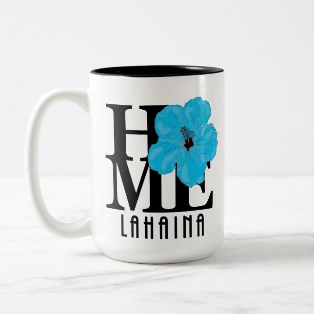 Caneca De Café Em Dois Tons HOME Lahaina Blue Hibiscus 15oz (Esquerda)