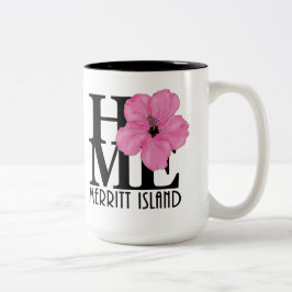 Caneca De Café Em Dois Tons HOME Merritt Island 15oz - hibisco rosa