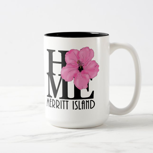 Caneca De Café Em Dois Tons HOME Merritt Island 15oz - hibisco rosa (Direita)