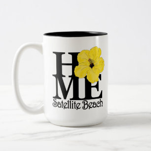 Caneca De Café Em Dois Tons HOME Satellite Beach Yellow Hibiscus 15oz