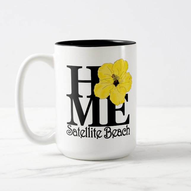 Caneca De Café Em Dois Tons HOME Satellite Beach Yellow Hibiscus 15oz (Esquerda)
