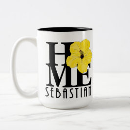 Caneca De Café Em Dois Tons HOME Sebastian Florida 15oz yellow hibiscus