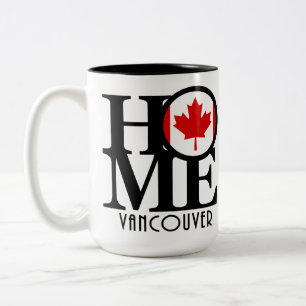 Caneca De Café Em Dois Tons HOME Vancouver (Bandeira Canadense) 15oz