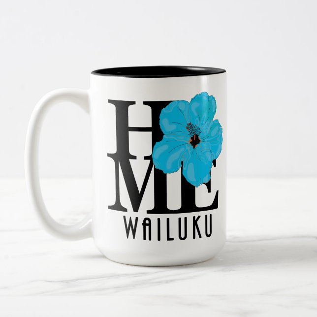 Caneca De Café Em Dois Tons HOME Wailuku Blue Hibiscus 15oz (Esquerda)