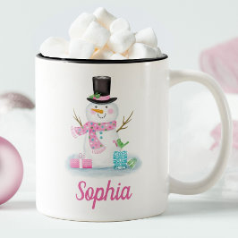 Caneca De Café Em Dois Tons Homem de neve rosa-rosa personalizado