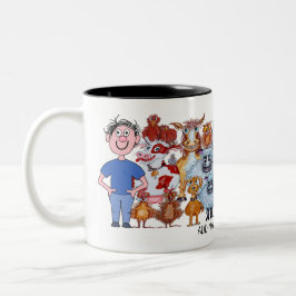 Caneca De Café Em Dois Tons Homem e animais de desenho animado