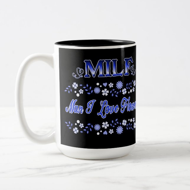 Caneca De Café Em Dois Tons Homem Eu Adoro Flores Texto Azul (Esquerda)