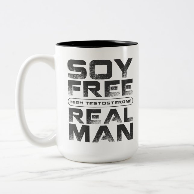 Caneca De Café Em Dois Tons HOMEM REAL da testosterona alta LIVRE da SOJA, (Esquerda)