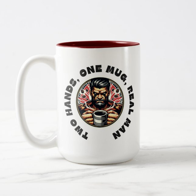 Caneca De Café Em Dois Tons Homens que amam café bebendo com duas mãos (Esquerda)