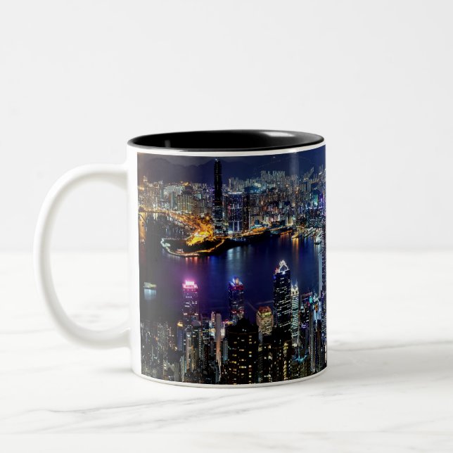 Caneca De Café Em Dois Tons Hong Kong City Skyline Lights à noite (Esquerda)