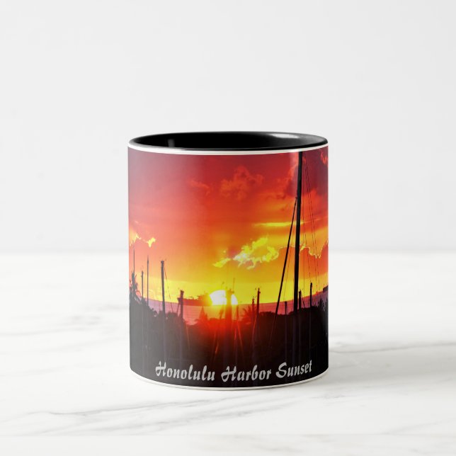 Caneca De Café Em Dois Tons Honolulu Harbor Sunset (Centro)