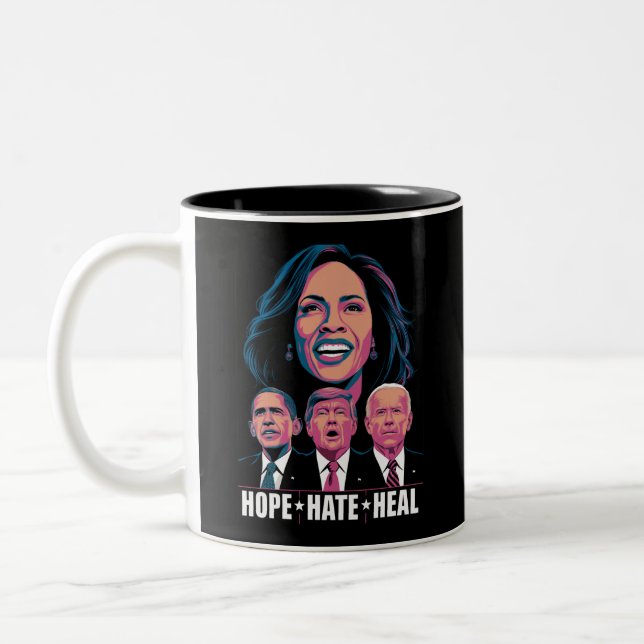 Caneca De Café Em Dois Tons Hope Hate Heal Rise Kamala 2024 (Esquerda)
