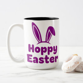 Caneca De Café Em Dois Tons Hoppy Easter Bunny Ears | Minimalist Purple Holida