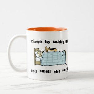 Caneca De Café Em Dois Tons Hora de Acordar e Cheirar o Cartoon Engraçado Corg