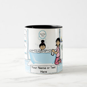 Caneca De Café Em Dois Tons Hora do Tub - 1 Rapariga, Solteiro Mãe Cartoon