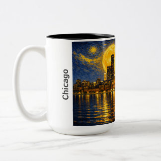 Caneca De Café Em Dois Tons Horizonte de Chicago Noite Estrelada