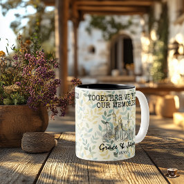 Caneca De Café Em Dois Tons Horizonte de cidade moderna casal — fundo botânico