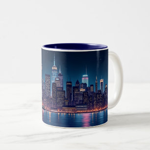 Caneca De Café Em Dois Tons Horizonte Urbano