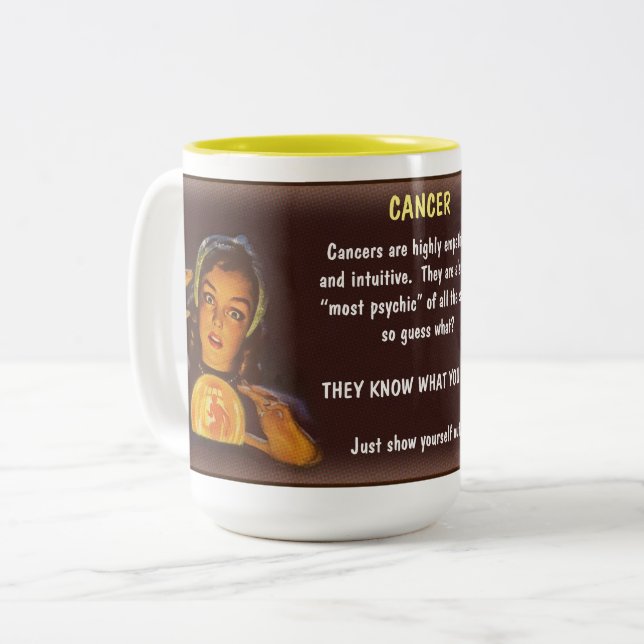 Caneca De Café Em Dois Tons Horóscopo: CÂNCER (classificado como G) (Frente Esquerda)
