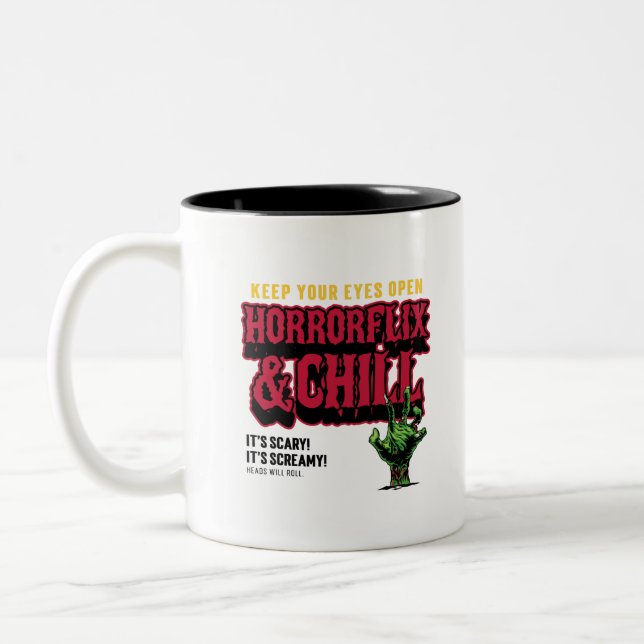 Caneca De Café Em Dois Tons Horrorflix E Fique à Vontade (Esquerda)