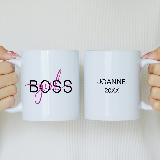 Caneca De Café Em Dois Tons Hot Pink Girl Boss  (Criador carregado)