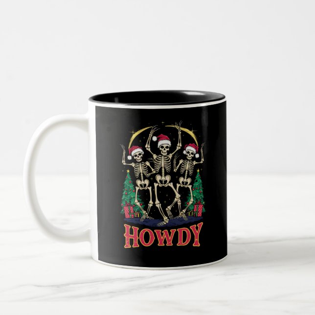 Caneca De Café Em Dois Tons Howdy Dancing Skeleton Engraçado Feriado de Natal (Esquerda)