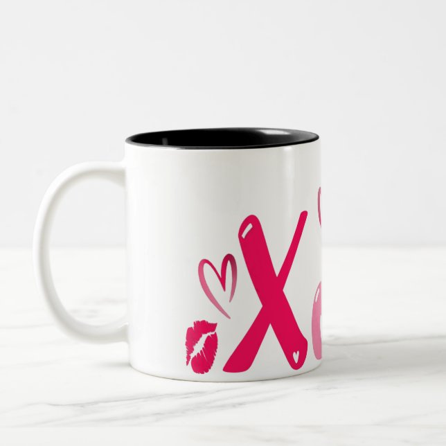 Caneca De Café Em Dois Tons Hugs and Kisses Love Gift (Esquerda)