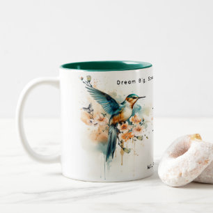 Caneca De Café Em Dois Tons Hummingbird Elegante Por Aquarela Monograma Com No