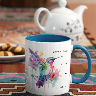 Caneca De Café Em Dois Tons Hummingbird monograma com aquarela com nome