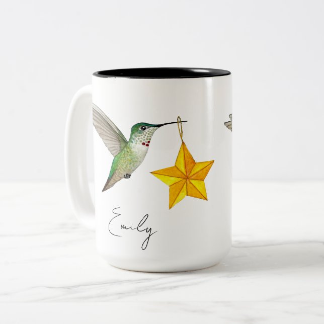 Caneca De Café Em Dois Tons Hummingbird Personalizado e Estrelas Coffee Mug de (Frente Esquerda)