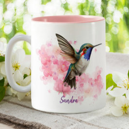 Caneca De Café Em Dois Tons Hummingbird Watercolor Floral Rosa Personalizado