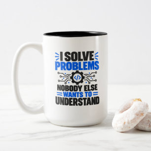 Caneca De Café Em Dois Tons Humor de Suporte Técnico Eu Resolvo Problemas Que