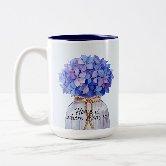 Caneca De Café Em Dois Tons Hydrangea Azul Para O Dia Da Mãe (Esquerda)