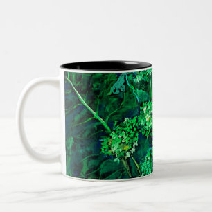 Caneca De Café Em Dois Tons Hydrangea e Horseradish Floral Art Black & Green