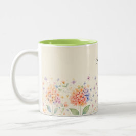 Caneca De Café Em Dois Tons Hydrangeas de Aquarela no Pastel Bloom