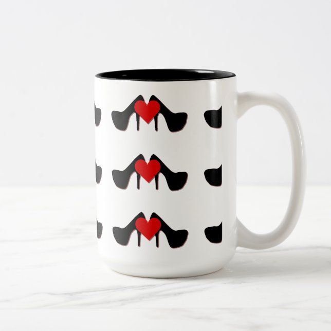 Caneca De Café Em Dois Tons I Heart Calçados Pattern Mug (Direita)