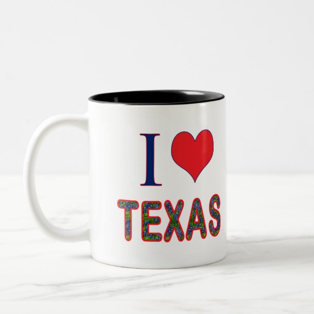 Caneca De Café Em Dois Tons I (Heart) Love Texas Bluebonnet (Esquerda)
