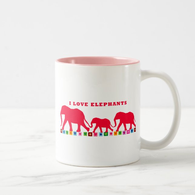 Caneca De Café Em Dois Tons I Love Elephants (Vermelho) (Direita)