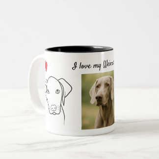 Caneca De Café Em Dois Tons I love my Weimaraner Dog Photo Drawing Hearts