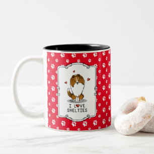 Caneca De Café Em Dois Tons I Love Shelties (sable 2) Shetland Sheepdogs