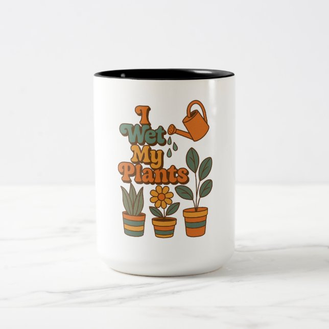 Caneca De Café Em Dois Tons I Wet My Plants – Retro 70s Stripes (Centro)