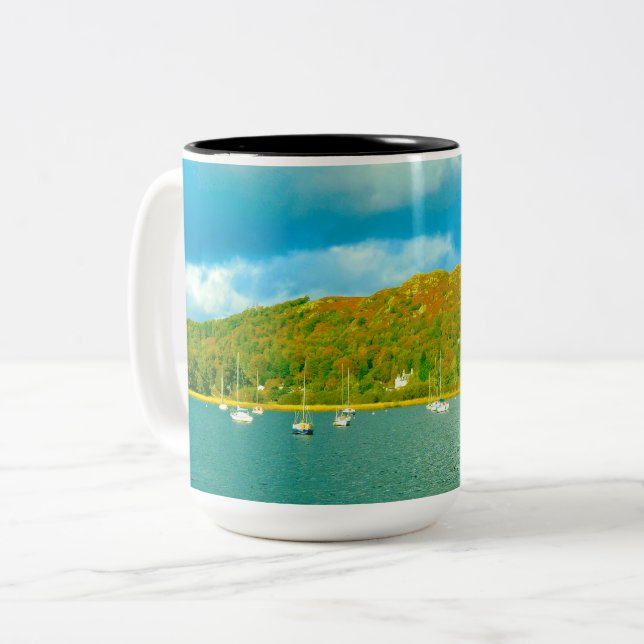 Caneca De Café Em Dois Tons Iates do Lago Windermere em Cumbria (Frente Esquerda)