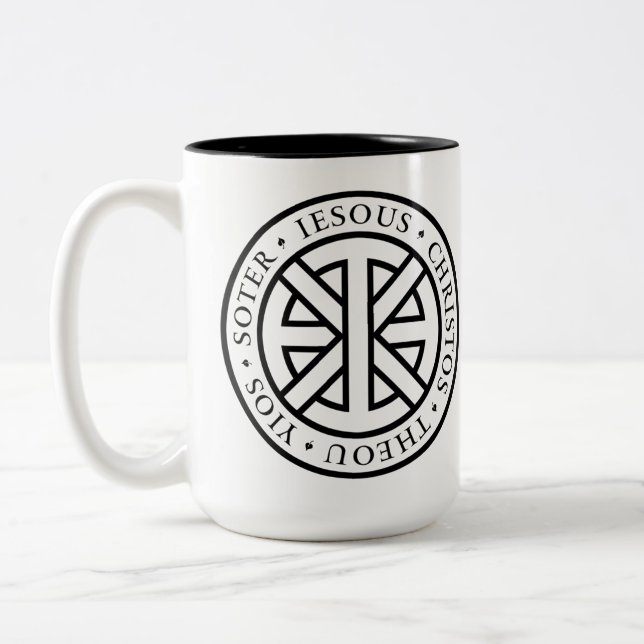 Caneca De Café Em Dois Tons Ichthys circular (Esquerda)