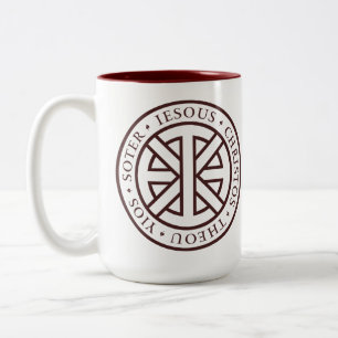 Caneca De Café Em Dois Tons Ichthys circular (carmesins)
