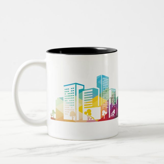 Caneca De Café Em Dois Tons ícone do edifício da paisagem urbana da silhueta (Esquerda)