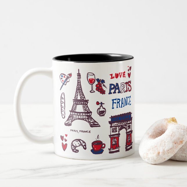 Caneca De Café Em Dois Tons Ícones de Paris (Com Donut)