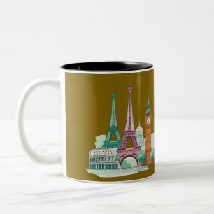 Caneca De Café Em Dois Tons Icônica Europa: Marcas Deslocais Panorama Mug